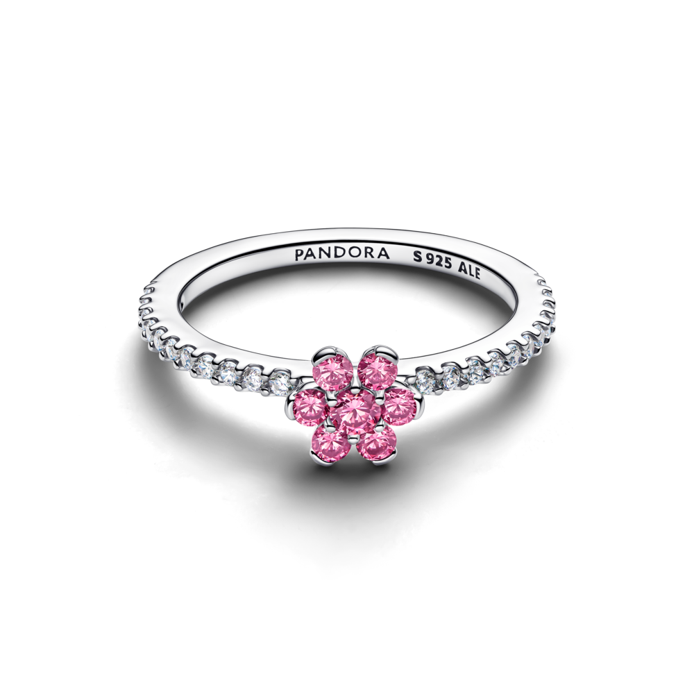 Spindintis žiedas „Rožinė gėlė“