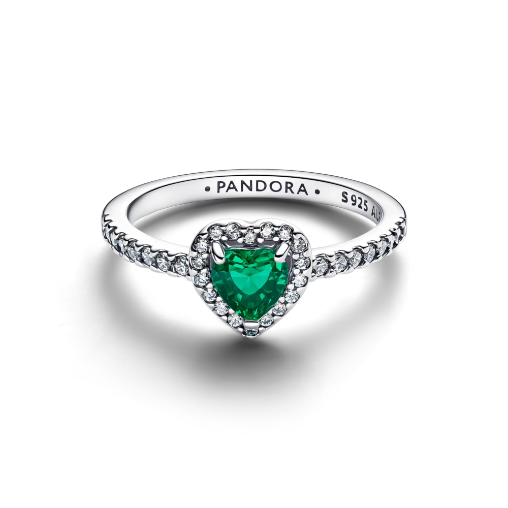 Žiedas „Iškili karališkos žalios spalvos širdis“