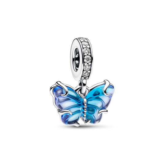 Blue Murano Glass Butterfly Dangle Charm - Pandora Lietuva