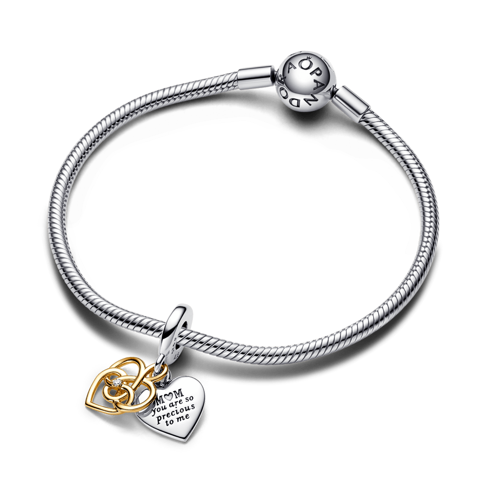 Dvigubas kabantis išgraviruotas karoliukas „Mama“ su laboratorijoje užaugintu deimantu - Pandora Lietuva