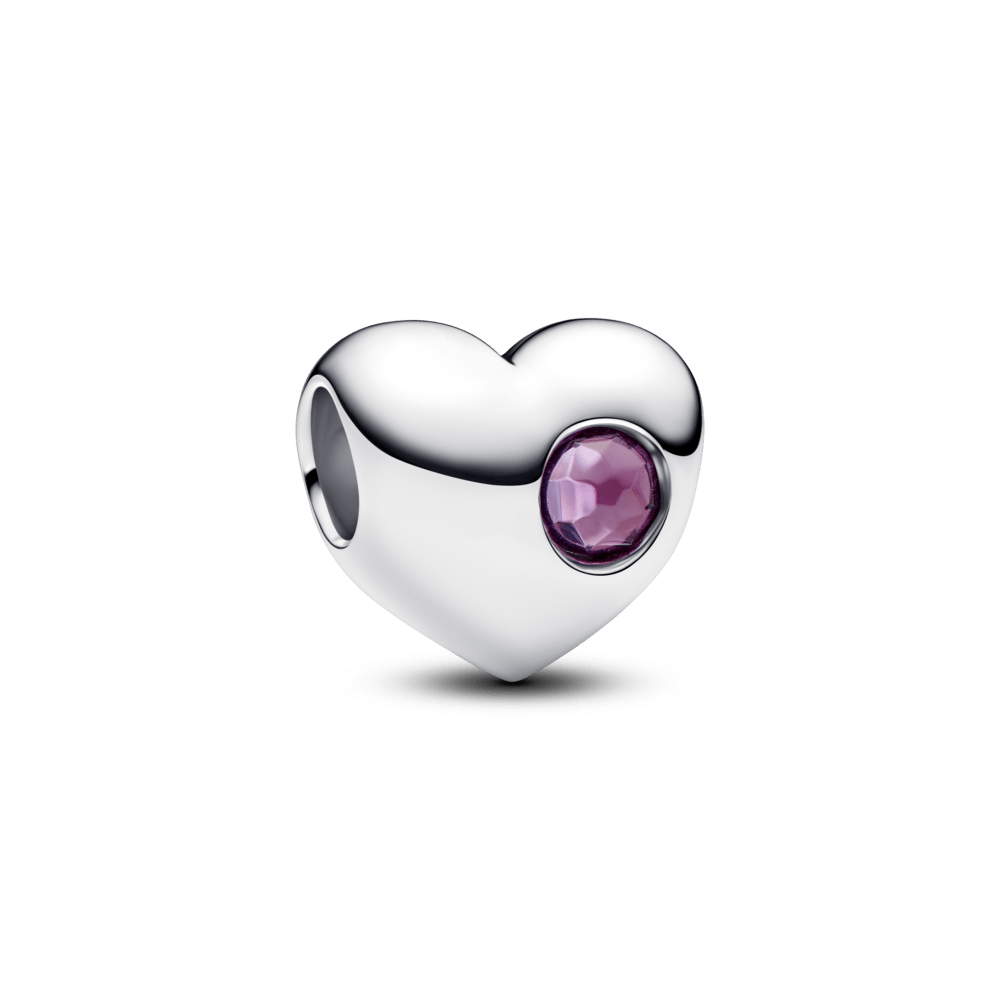 Graviruojamas širdelės karoliukas su violetiniu akmenėliu - Pandora Lietuva