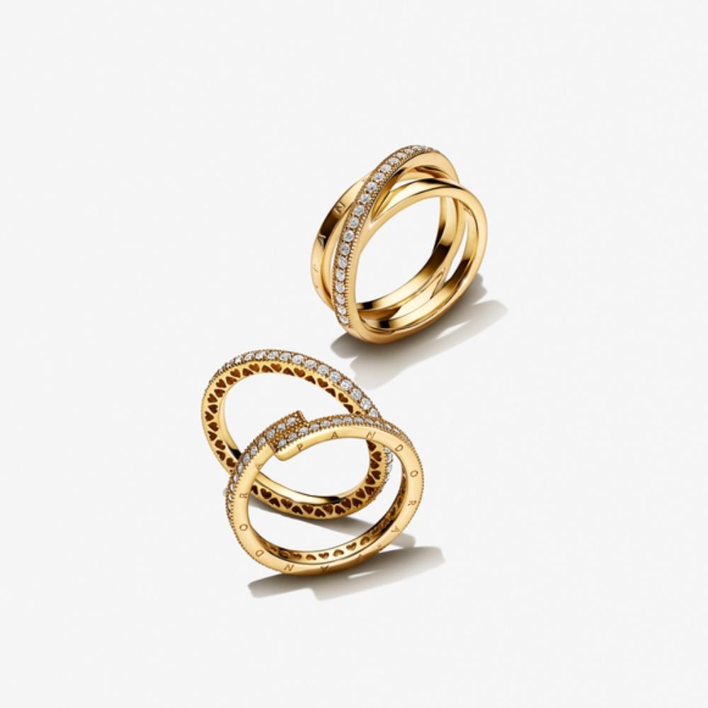 Kryžminis Pavé Trigubos Juostos Žiedas - Pandora Lietuva