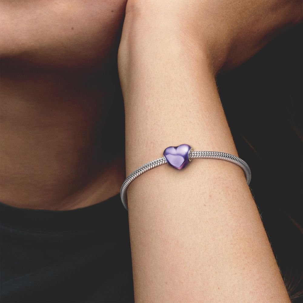 Metalinis violetinis širdelės karoliukas - Pandora Lietuva