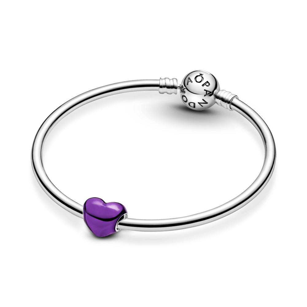 Metalinis violetinis širdelės karoliukas - Pandora Lietuva