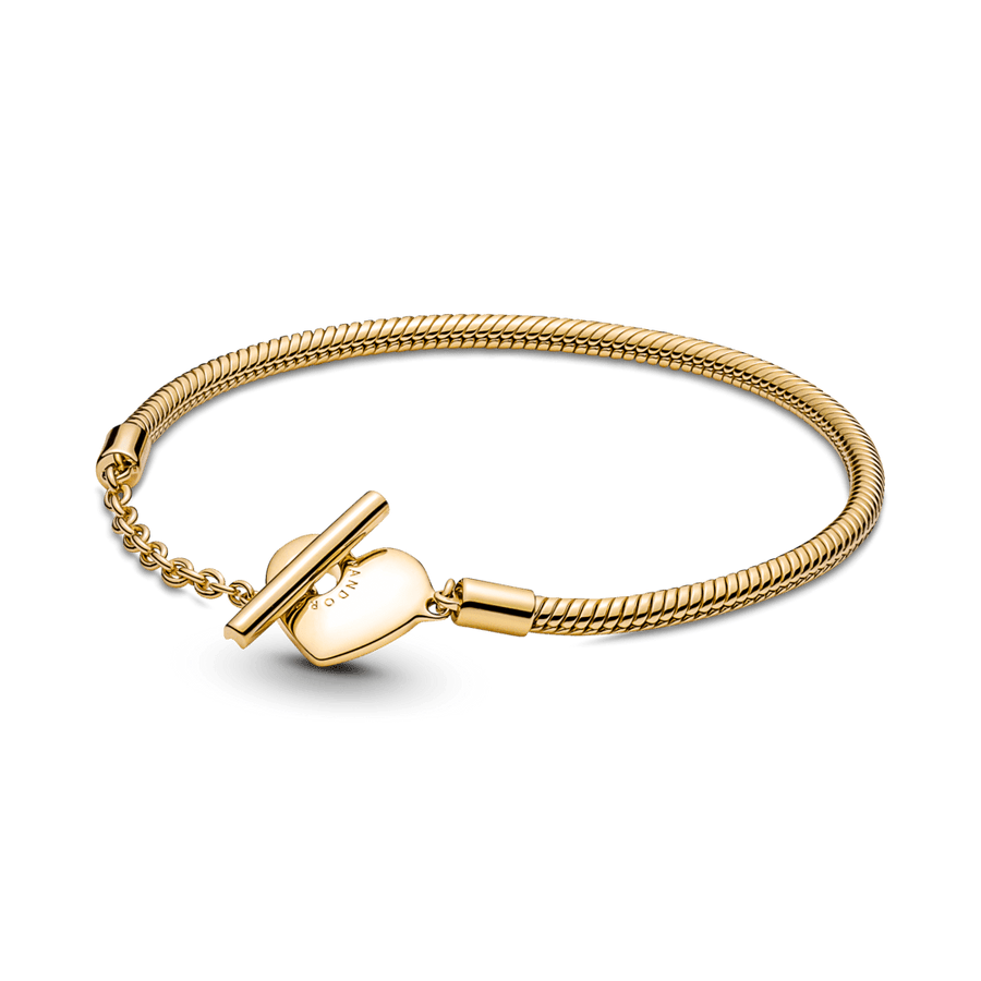 Pandora Moments gyvatės pynimo grandinėlės apyrankė su širdele ir T - formos užsegimu - Pandora Lietuva