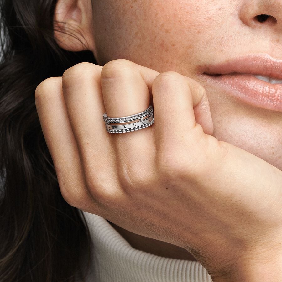 Pandora Signature Logo Pavé & Beads Ring žiedas - Pandora Lietuva