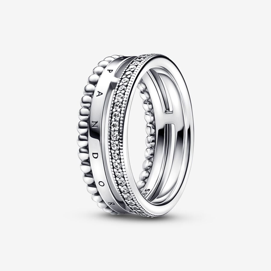 Pandora Signature Logo Pavé & Beads Ring žiedas - Pandora Lietuva
