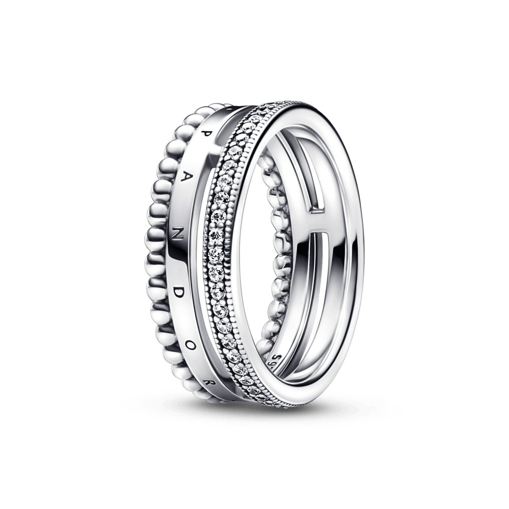 Pandora Signature Logo Pavé & Beads Ring žiedas - Pandora Lietuva