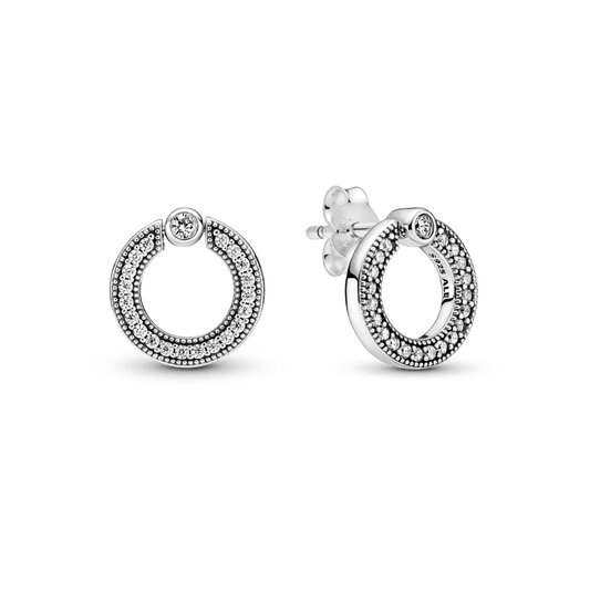 Pavé ir Logotipo apvalūs apverčiami įkišami auskarai - Pandora Lietuva