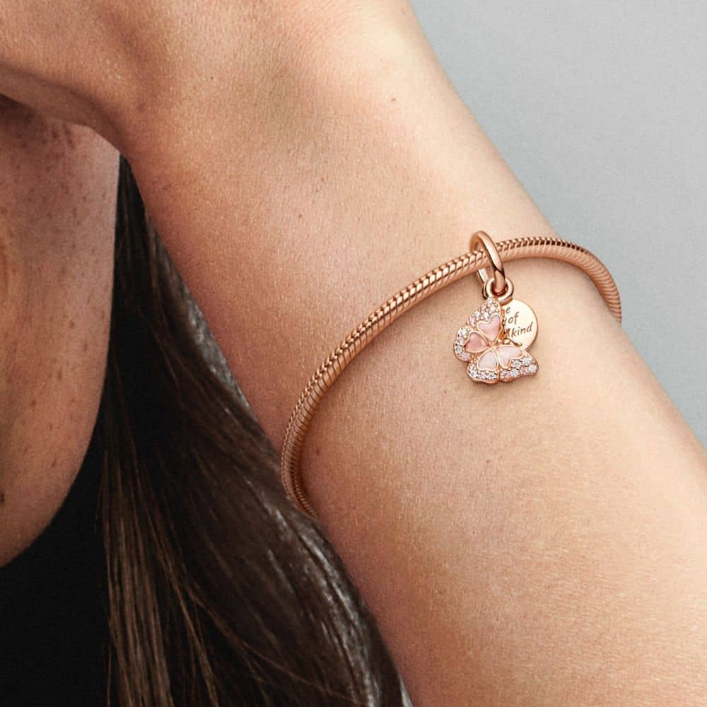 Pink Butterfly & Quote Double Dangle Charm pakabukas - Pandora Lietuva