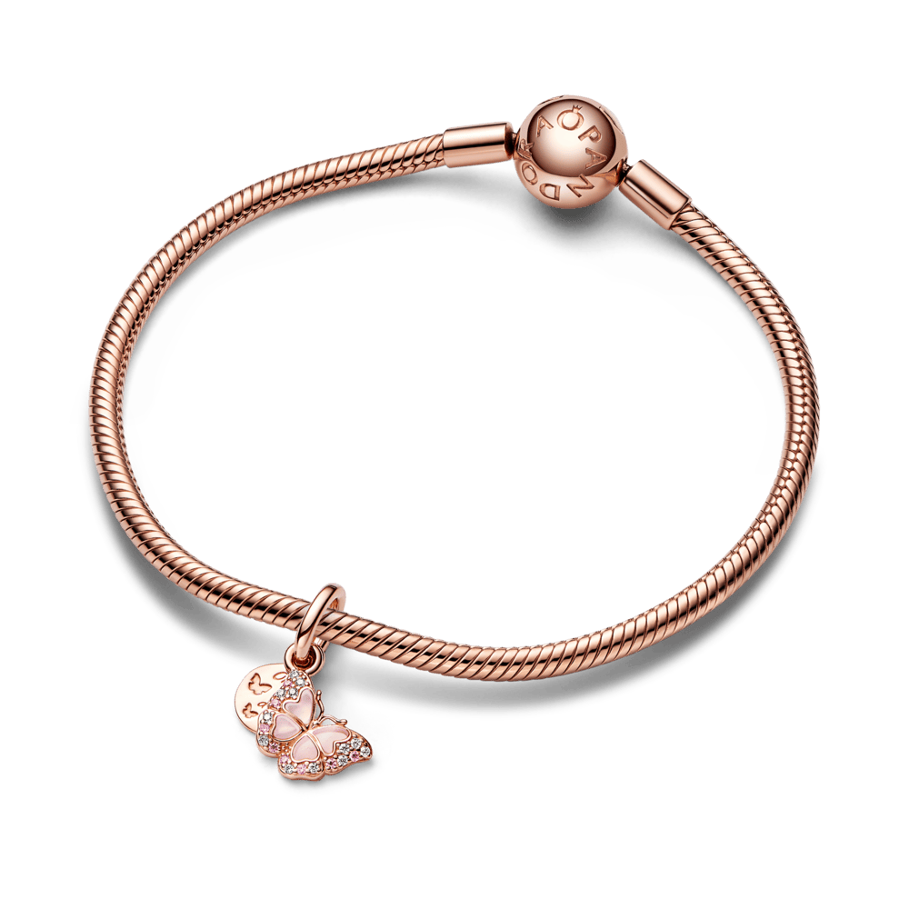 Pink Butterfly & Quote Double Dangle Charm pakabukas - Pandora Lietuva