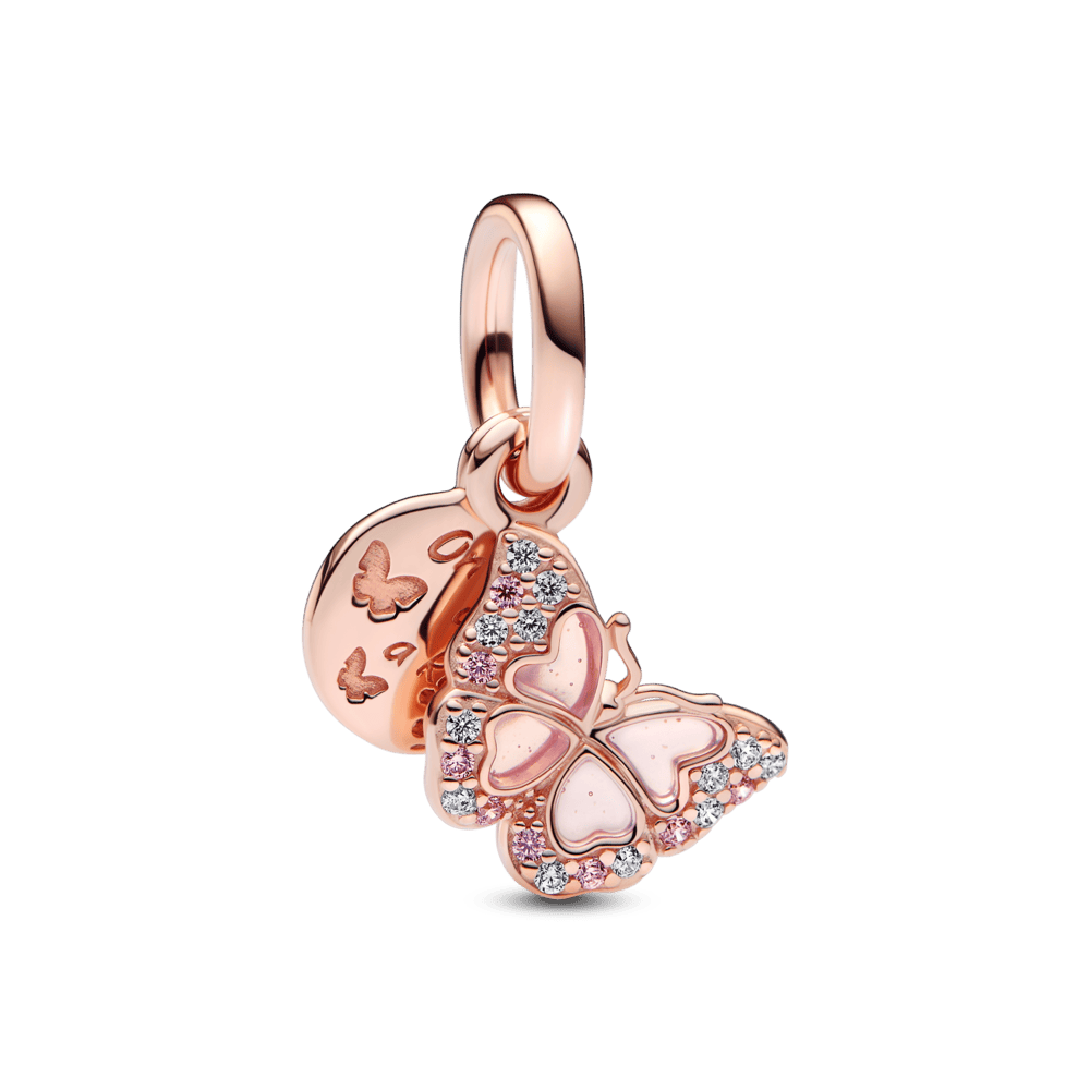 Pink Butterfly & Quote Double Dangle Charm pakabukas - Pandora Lietuva