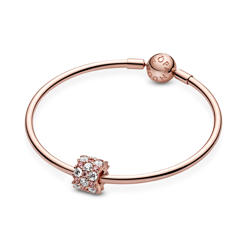 Rožinės ir skaidrios spalvos žėrintis karoliukas - Pandora Lietuva