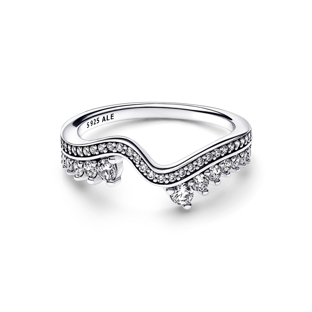 Blizgantis asimetrinis bangų žiedas - Pandora LT