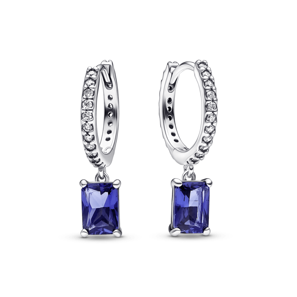 Blue Rectangular Sparkling Hoop Earrings - Pandora LT