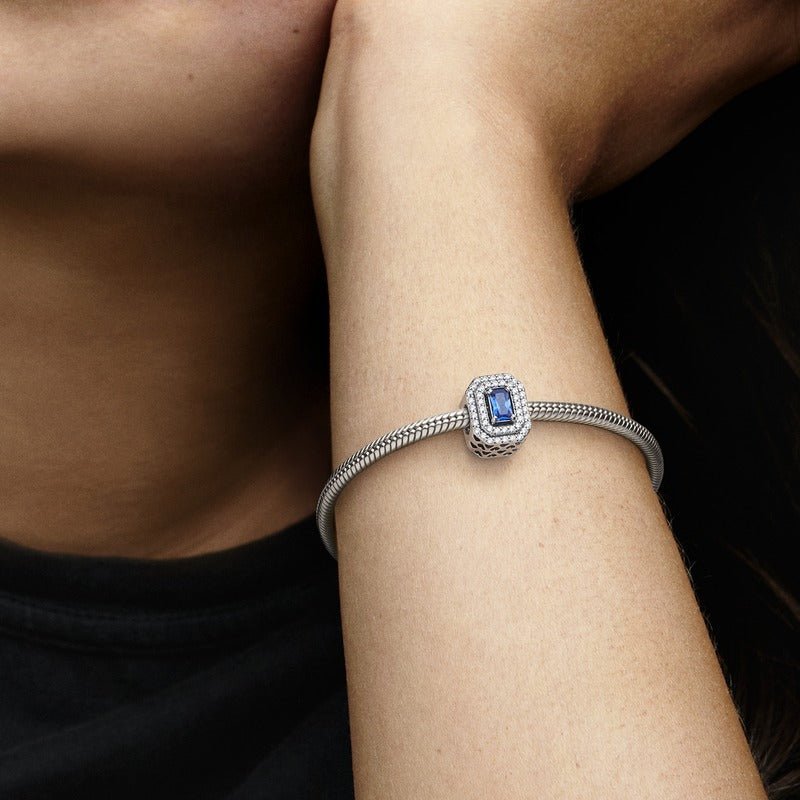 Blue Sparkling Levelled Rectangular Charm - Pandora Lietuva