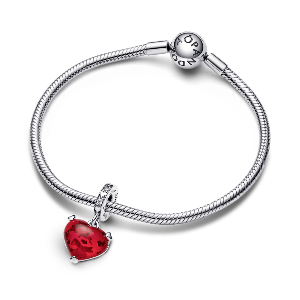 Disney Mickey & Minnie Mouse Kiss Red Murano Glass Dangle Charm - Pandora LT
