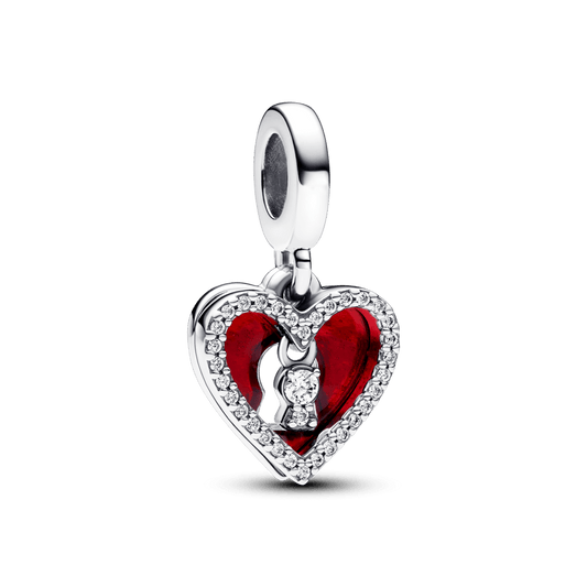 Dvigubas raudonas karoliukas-pakabukas „Širdis ir rakto skylutė“ - Pandora Lietuva