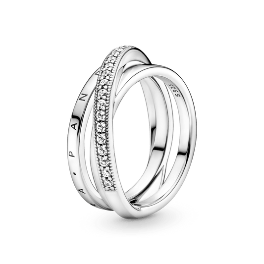 Kryžminis Pavé Trigubos Juostos Žiedas - Pandora LT