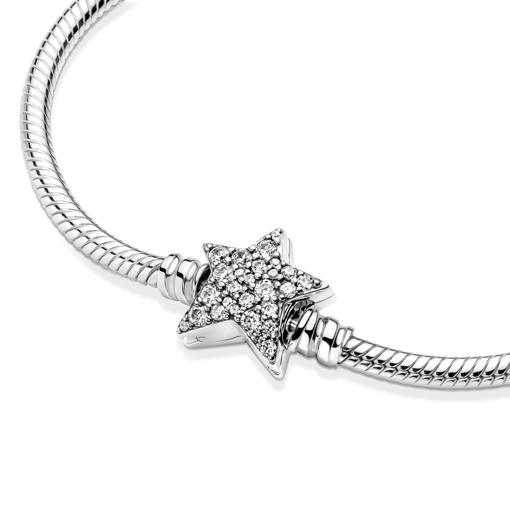 Pandora Moments asimetriška gyvatės pynimo grandinėlės apyrankė su žvaigždės formos užsegimu - Pandora LT