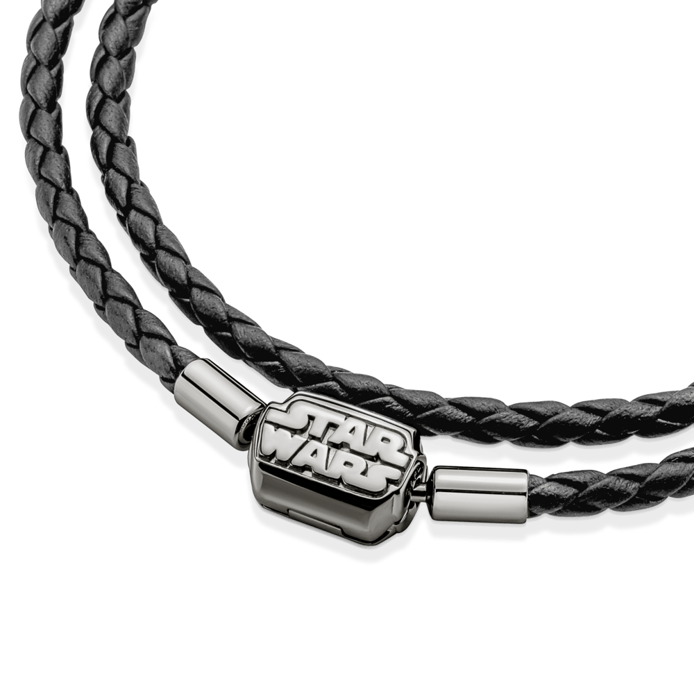 Pandora Moments Žvaigždžių karų™ užsegimo dviguba juoda odinė apyrankė - Pandora LT