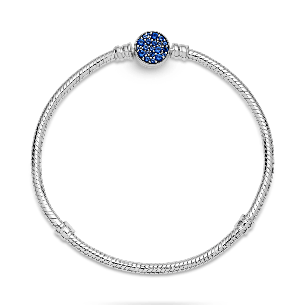 Pandora Moments žvilgančios mėlynos spalvos diskinio užsegimo gyvačių pynimo grandinėlės apyrankė - Pandora Lietuva