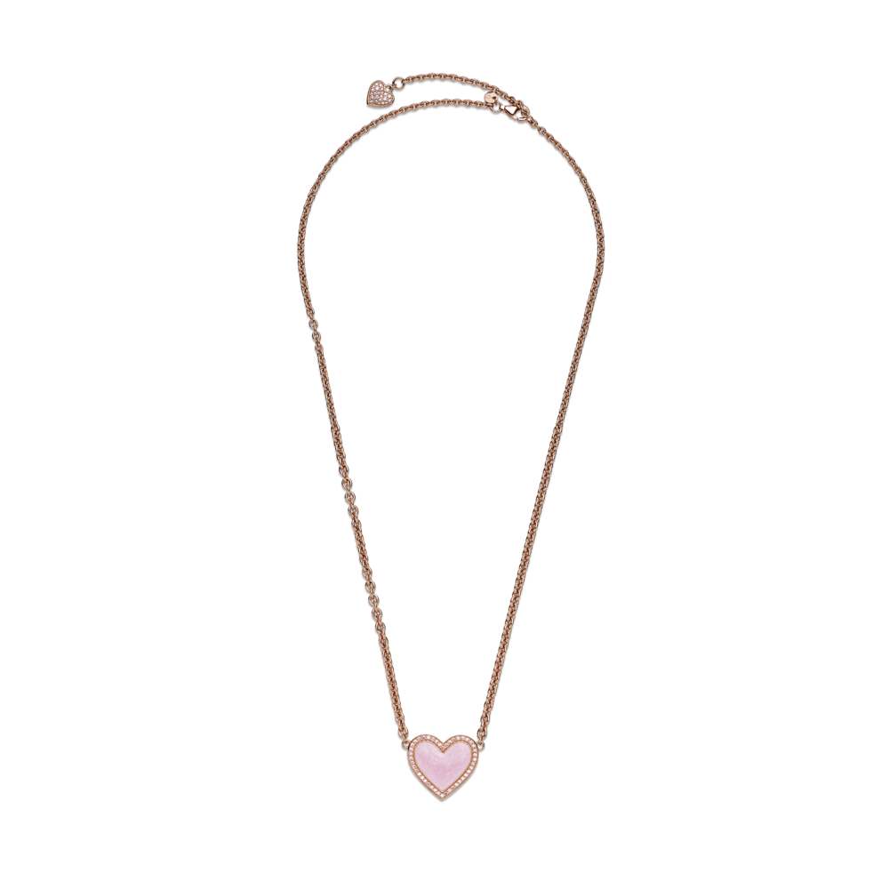 Rausvi sūkurinės širdies karoliai su širdele - Pandora Lietuva