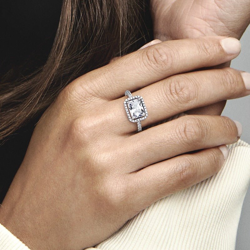 Rectangular Sparkling Halo Ring - Pandora LT