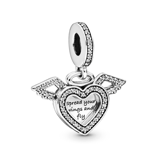 Širdies ir angelo sparnų kabantis karoliukas - Pandora LT