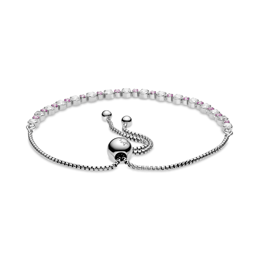 Žėrinčiais rausvais ir skaidriais akmenėliais dekoruota apyrankė su slankiuoju užsegimu - Pandora LT