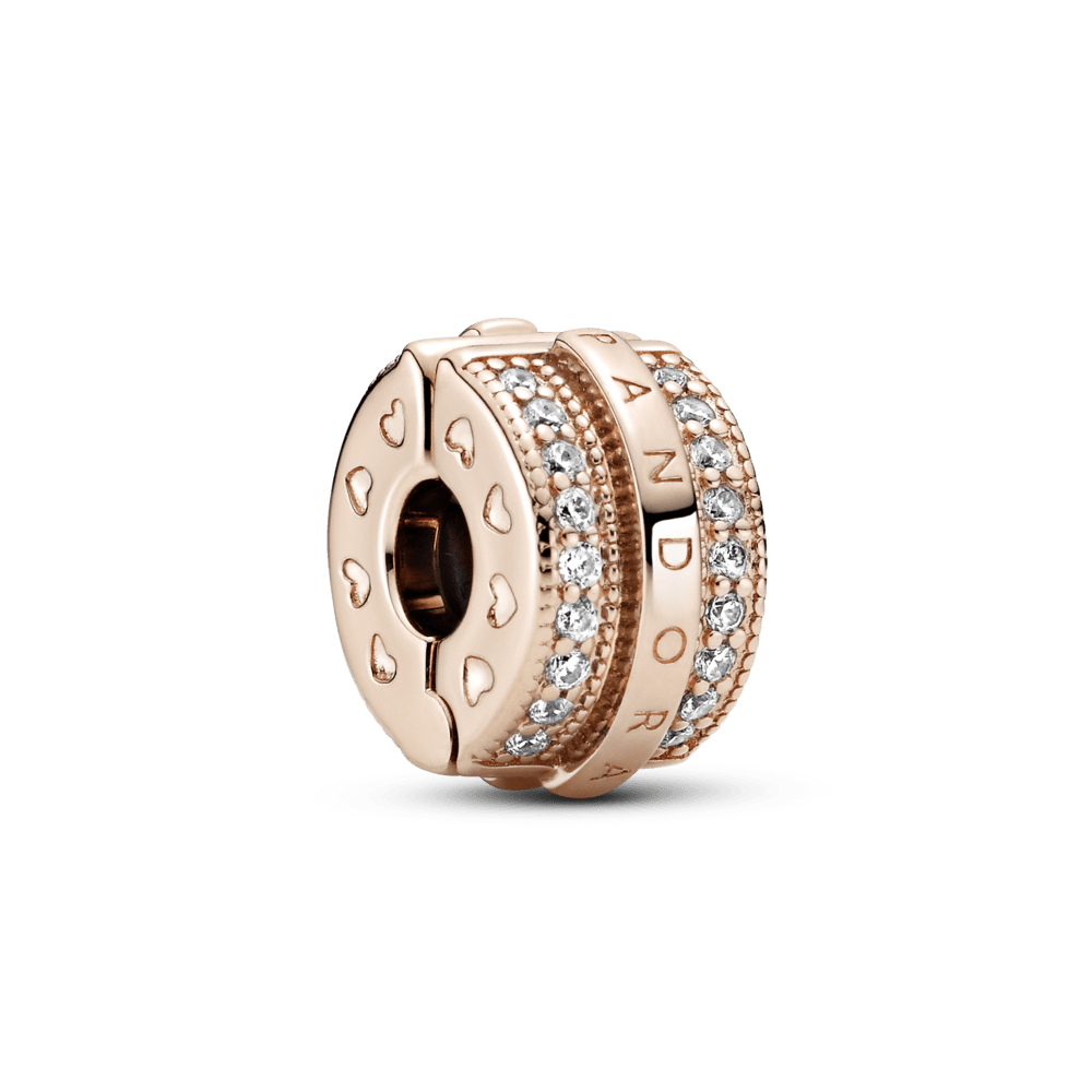 Žėrintis spaustukas su pavé stiliaus linijomis ir logotipu - Pandora LT