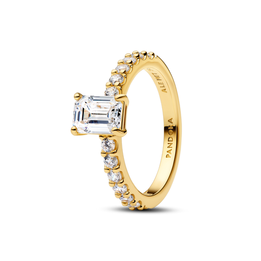 Spindintis žiedas su stačiakampio formos aureole