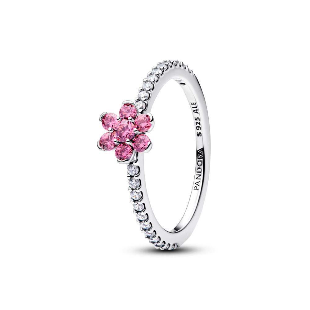 Spindintis žiedas „Rožinė gėlė“