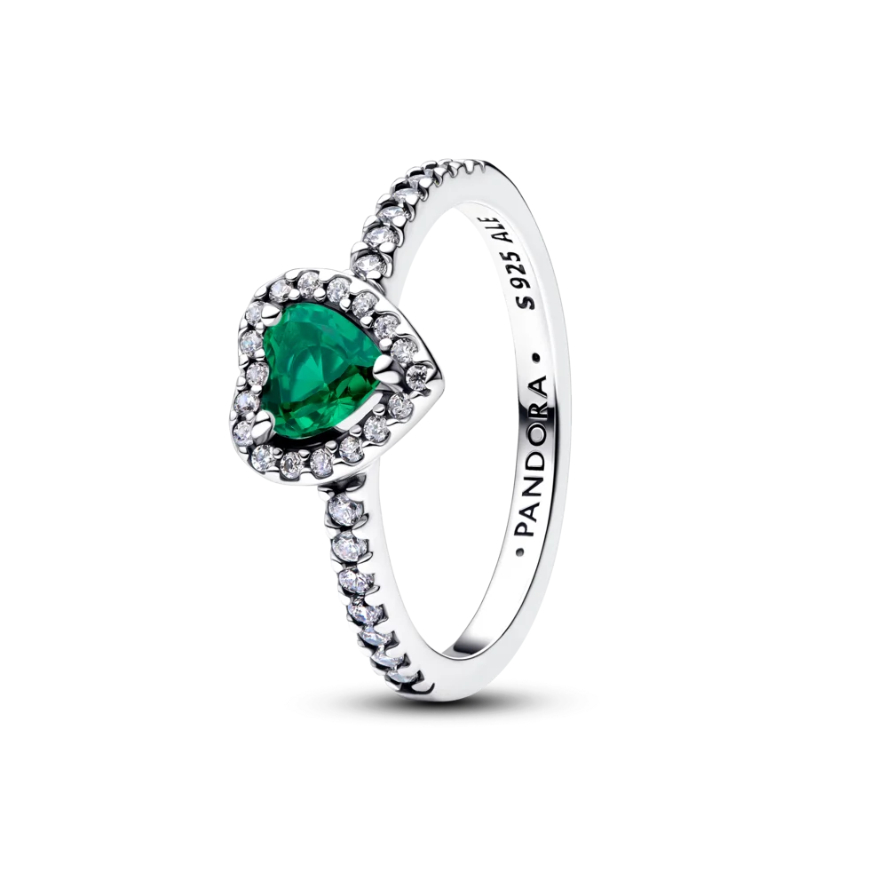 Žiedas „Iškili karališkos žalios spalvos širdis“