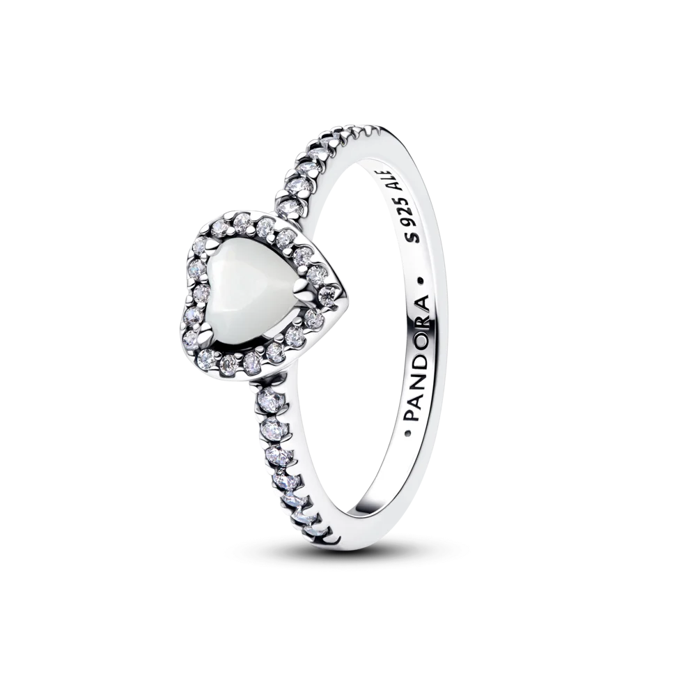 Žiedas „Iškili balta širdis“