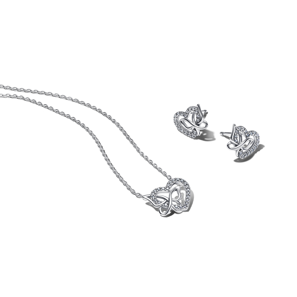 Papuošalų rinkinys „Persipynę širdis ir drugelis