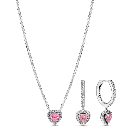 Papuošalų rinkinys „Iškili rožinė širdis“