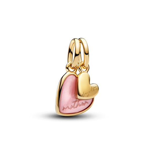 Rožinis dalijamas kabantis karoliukas „Mama ir dukra“