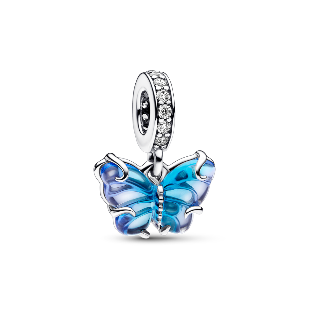 Blue Murano Glass Butterfly Dangle Charm - Pandora Lietuva