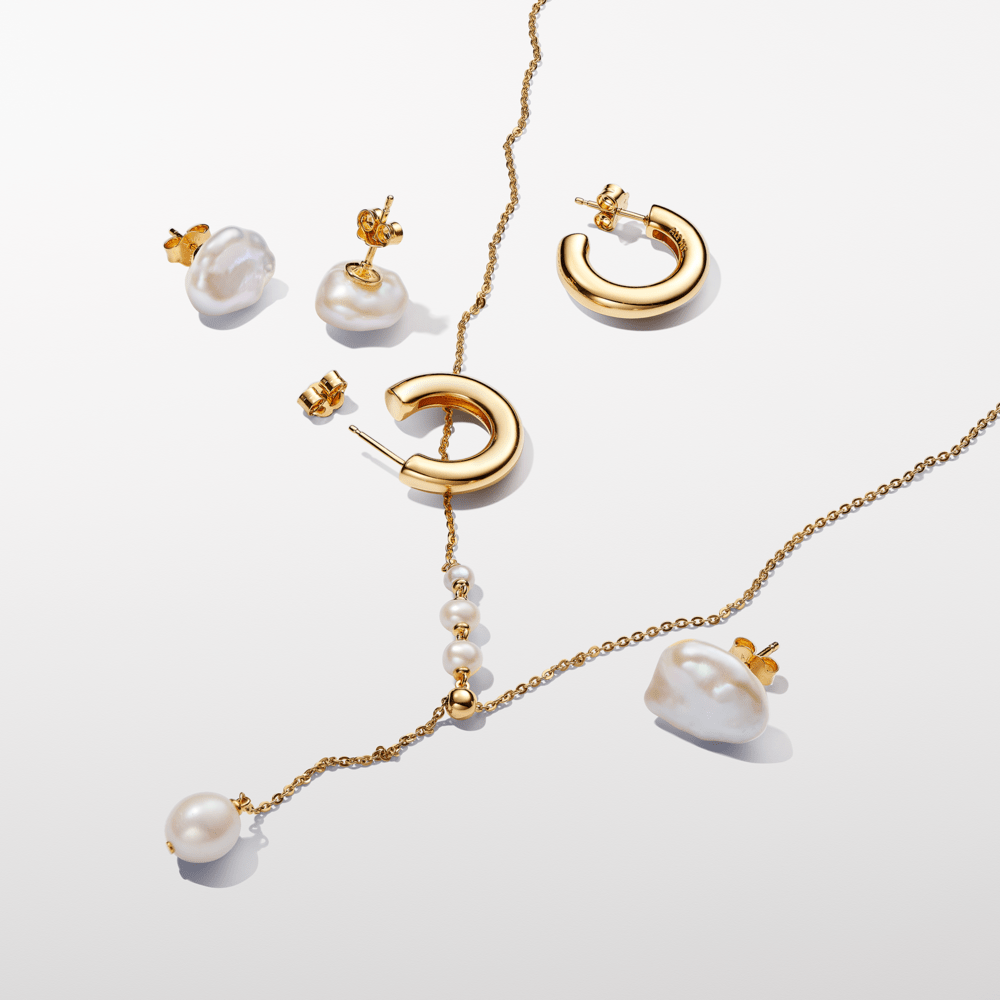 Baroko stiliaus auskarai su apdorotais, dirbtiniu būdu išaugintais gėlavandeniais perlais - Pandora Lietuva