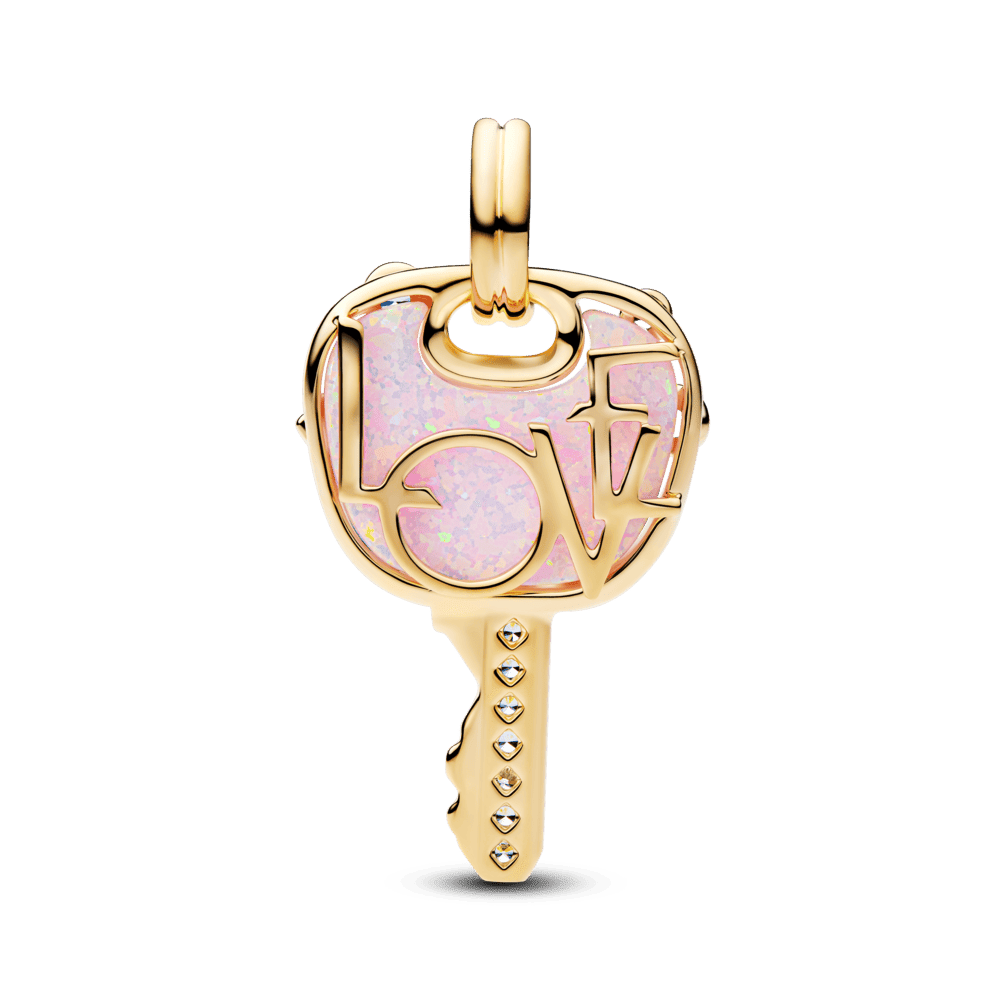 Didelis rožinis opalinis kabantis karoliukas „Meilės raktas“ - Pandora Lietuva