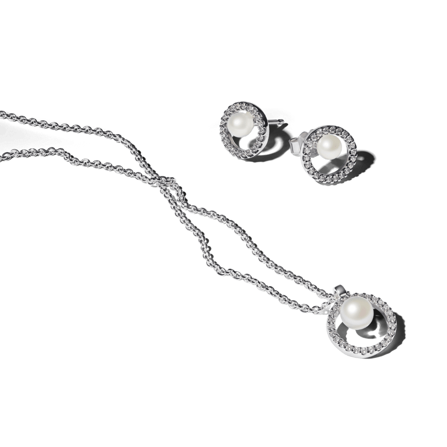 Dovanų rinkinys: Kaklo koljė su apdorotu, dirbtiniu būdu išaugintu gėlavandeniu perlu & Auskarai - Pandora Lietuva
