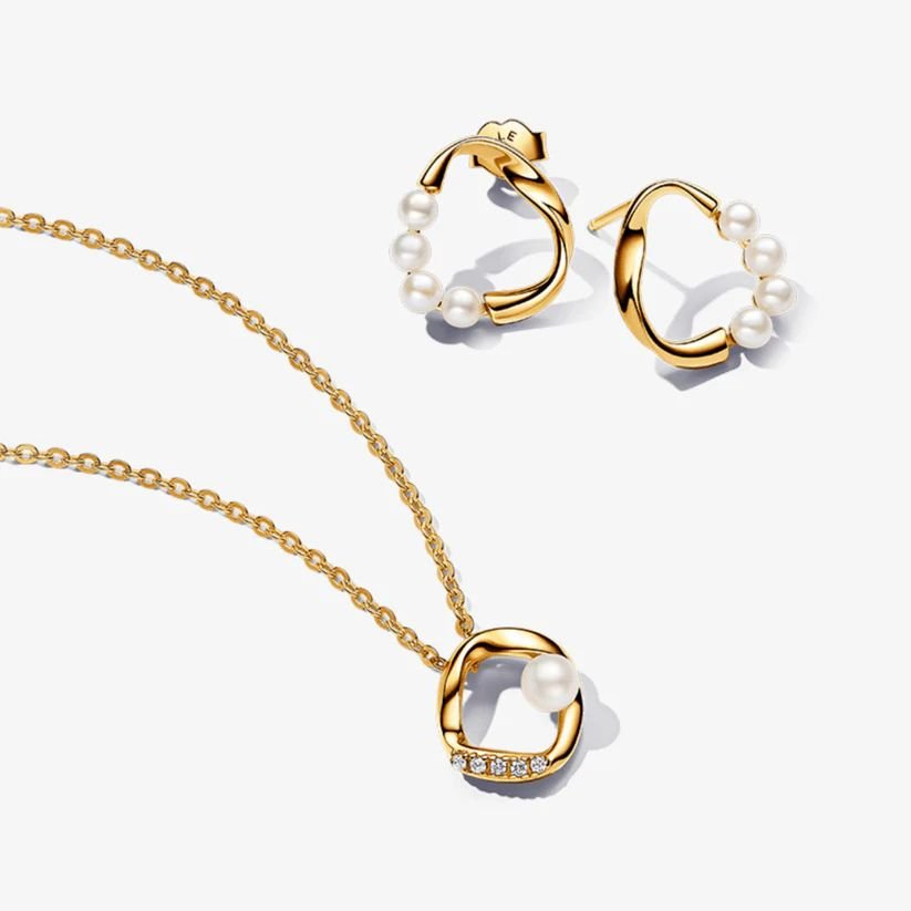 Dovanų rinkinys: Organiškos formos apskritas vėrinys & Organiškos formos apskriti auskarai - Pandora Lietuva