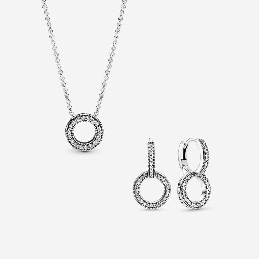 Dovanų rinkinys: Pandora Logo vėrinys & Žaižaruojantys dviejų lankelių auskarai - Pandora Lietuva