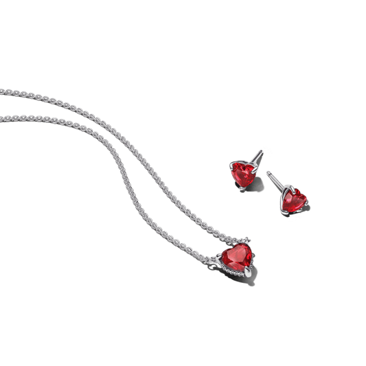 Dovanų rinkinys: Sparkling Heart Halo Pendant Collier Necklace karoliai & Raudonos spalvos auskarai su širdelėmis - Pandora Lietuva