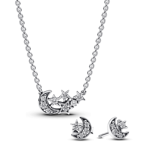 Dovanų rinkinys: Spindintis Mėnulio ir Žvaigždės vėrinys & Žėrintys Mėnulio ir Žvaigždės Įveriami Auskarai - Pandora Lietuva