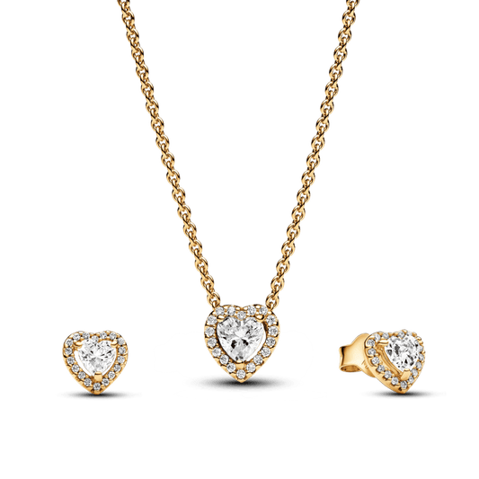 Dovanų rinkinys: Žėrintis kaklo koljė su širdele & Žėrintys auskarai - smeigės su iškilia širdele - Pandora Lietuva