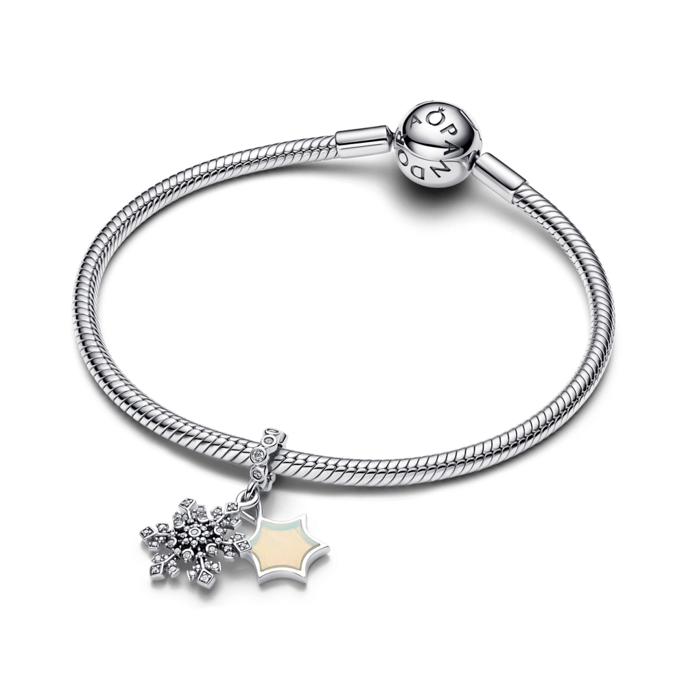 Dvigubas kabantis opalinis karoliukas „Snaigė“ - Pandora Lietuva