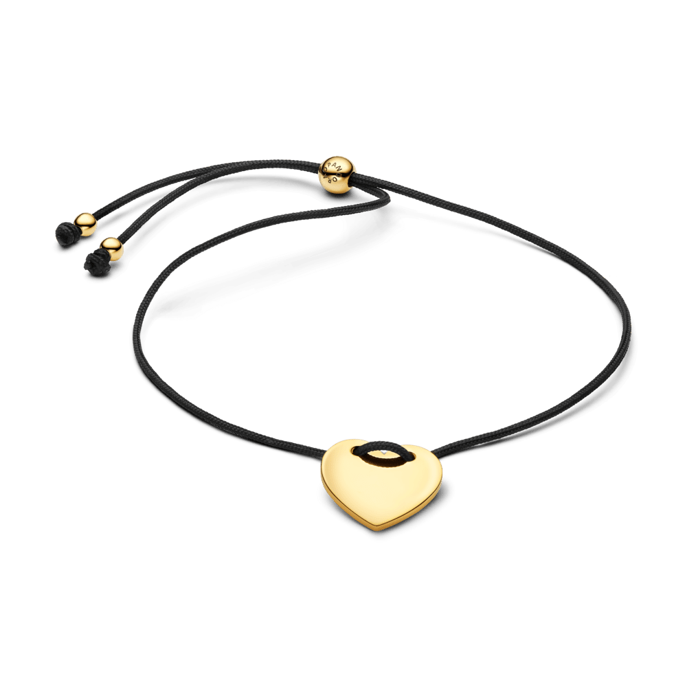 Graviruojama juoda virvelinė apyrankė su slankikliu „Širdis“ - Pandora Lietuva