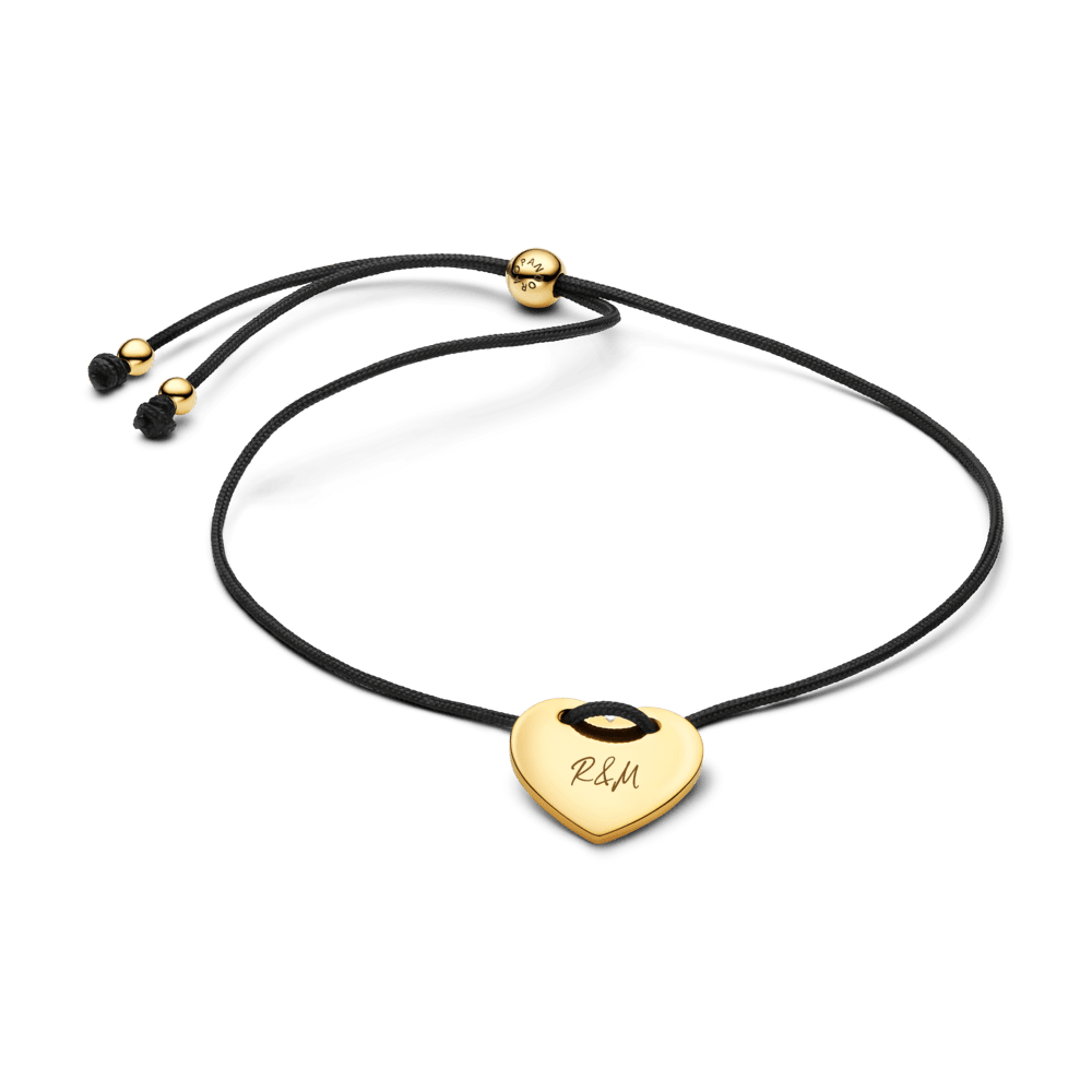 Graviruojama juoda virvelinė apyrankė su slankikliu „Širdis“ - Pandora Lietuva